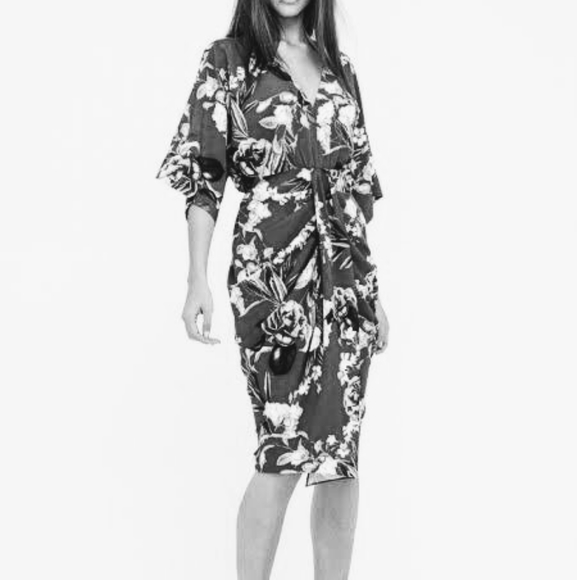 SHEIKE Fortress Olive Green Kimono Sleeve Draped Wedding Evening Midi Dress - Picture 14 of 15